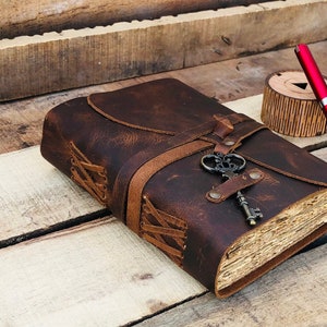 Personalized leather journal, Vintage Deckle Edge Paper Bound Journal, Travel Writing journal, Book of Shadows Journal - Leather Sketchbook