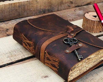 Personalized leather journal, Vintage Deckle Edge Paper Bound Journal, Travel Writing journal, Book of Shadows Journal - Leather Sketchbook