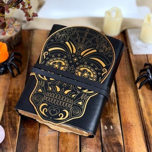 Skull Leather Grimoire: Vintage Spell Book of Shadows Journal
