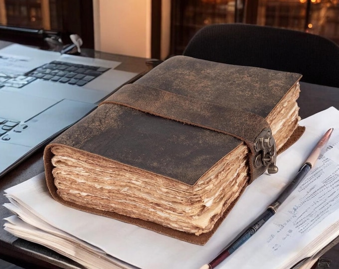 Handmade Vintage leather Journal - Blank Spell Book of Shadows, Grimoire Journal, Travel Writing Notebook, Deckle Edge Paper Lock Closure