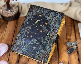 Diario de cuero Grimoire - Luna y árbol Impreso Libro de hechizos de sombras en blanco Regalos para mujeres Diario vintage