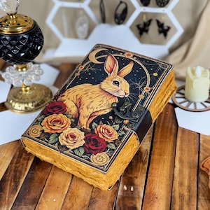 400 Pages - bunny rabbit Grimoire Leather Journal Notebook Journal for women - Fat journal handmade Deckle Paper Notebook Journal for gift