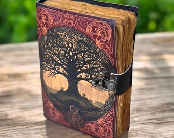 Tree of Life Leather Grimoire: Large Spell Book, Blank Journal