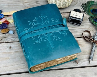 Tree of life Vintage leather journal • handmade deckle edge paper, grimoire journal, book of shadows, leather sketchbook, great gift book