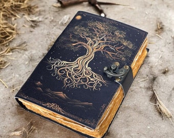 Tree of Life Leather Grimoire Journal: Blank Book of Shadows