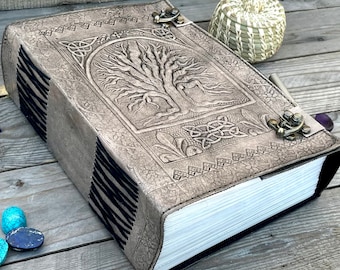 Large Leather Journal - Handmade Embossed Tree of Life Writing Notebook