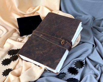Handmade Leather Journal: Vintage Deckle Edge Paper, Book of Shadows