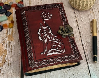 Wolf Leather Grimoire Journal: Witch Book of Shadows (7x5 Inches)