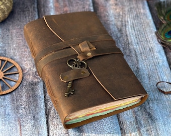 Handmade Leather Grimoire Journal: Vintage Deckle Edge Book of Shadows