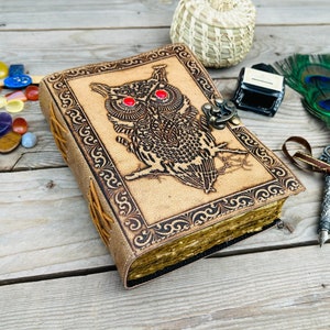 Leather Journal with caltic owl embossed, Book of shadows, Witch craft journal, Leather Grimoire, Magical Book, Gift for him