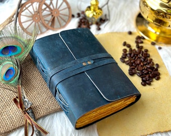 Personalized Leather Journal - Handmade Travel Notebook, Custom Engraved, Vintage Deckle edge Paper