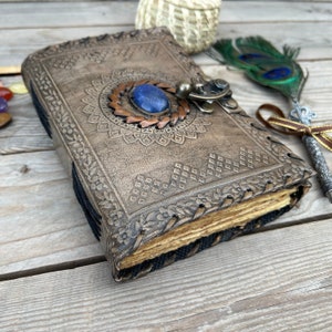 Book of shadows, handmade deckled paper, vintage leather journal, grimoire journal, witch spell book, leather sketchbook, great gift book