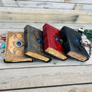 Pack Of 4 book of shadows, Vintage Leather Journal Third Eye Crystal Stone Triple Moon journal, Four Color Pack Best Leather Gifts Set