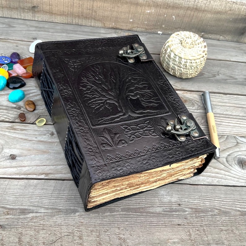 400 Pages Book Of Shadows, Leather Grimoire Journal, Magic Book, Celtic journal The Morrigan, Leather book Travel notebook, Christmas Gift Black