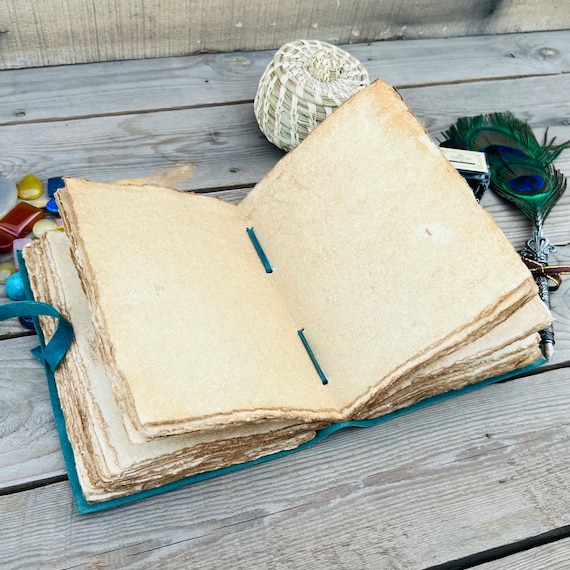 Sailing ship journal handmade deckle edge old paper grimoire sketchbook  journal