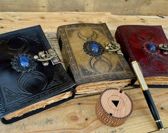 Juego de 3 diarios de cuero vintage: cuadernos de papel con bordes desbarbados hechos a mano