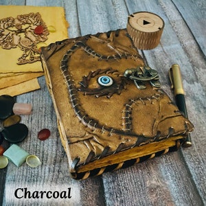 Handmade Leather Journal - Hocus Pocus Spell Book of Shadows, Antique Blank Book Charcoal