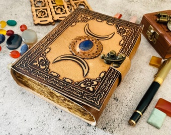 leather journal Triple Moon Goddess Spell Book book of Shadows Grimoire Deckle Edge paper Spiritual Wicca witch craft Vintage journal