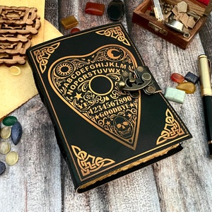 Beautiful Talking Board (Ouija Style) Leather Journal, Book of Shadows, or Diary for Witchcraft, Wicca, Pagan, Voodoo, and Hoodoo