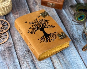 Tree of life Leather Journal, Leather Unlined Notebook, Wedding Guest Book, Travel Journal, Sketchbook, Custom Birthday Gift, Grimoire