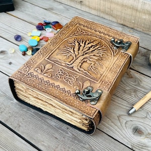 400 Pages Book Of Shadows, Leather Grimoire Journal, Magic Book, Celtic journal The Morrigan, Leather book Travel notebook, Christmas Gift image 5