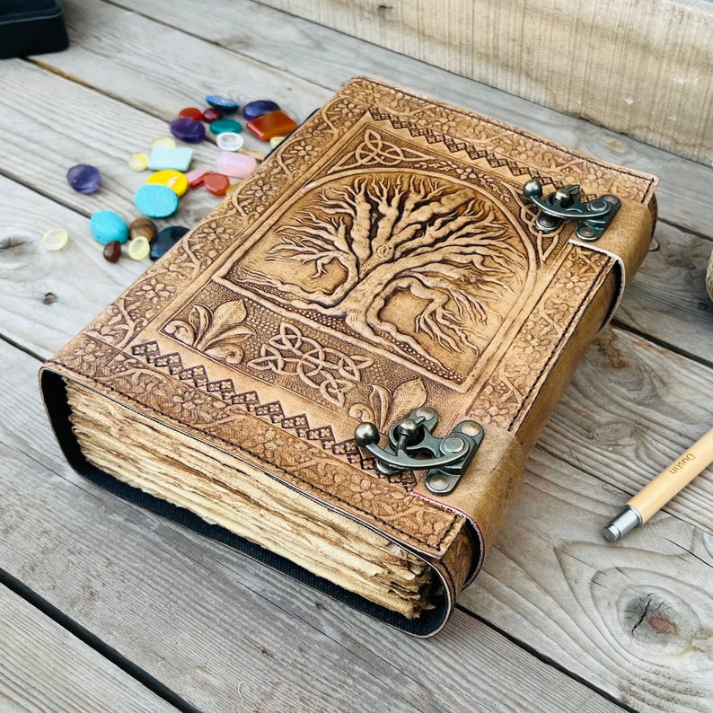 400 Pages Book Of Shadows, Leather Grimoire Journal, Magic Book, Celtic journal The Morrigan, Leather book Travel notebook, Christmas Gift image 5