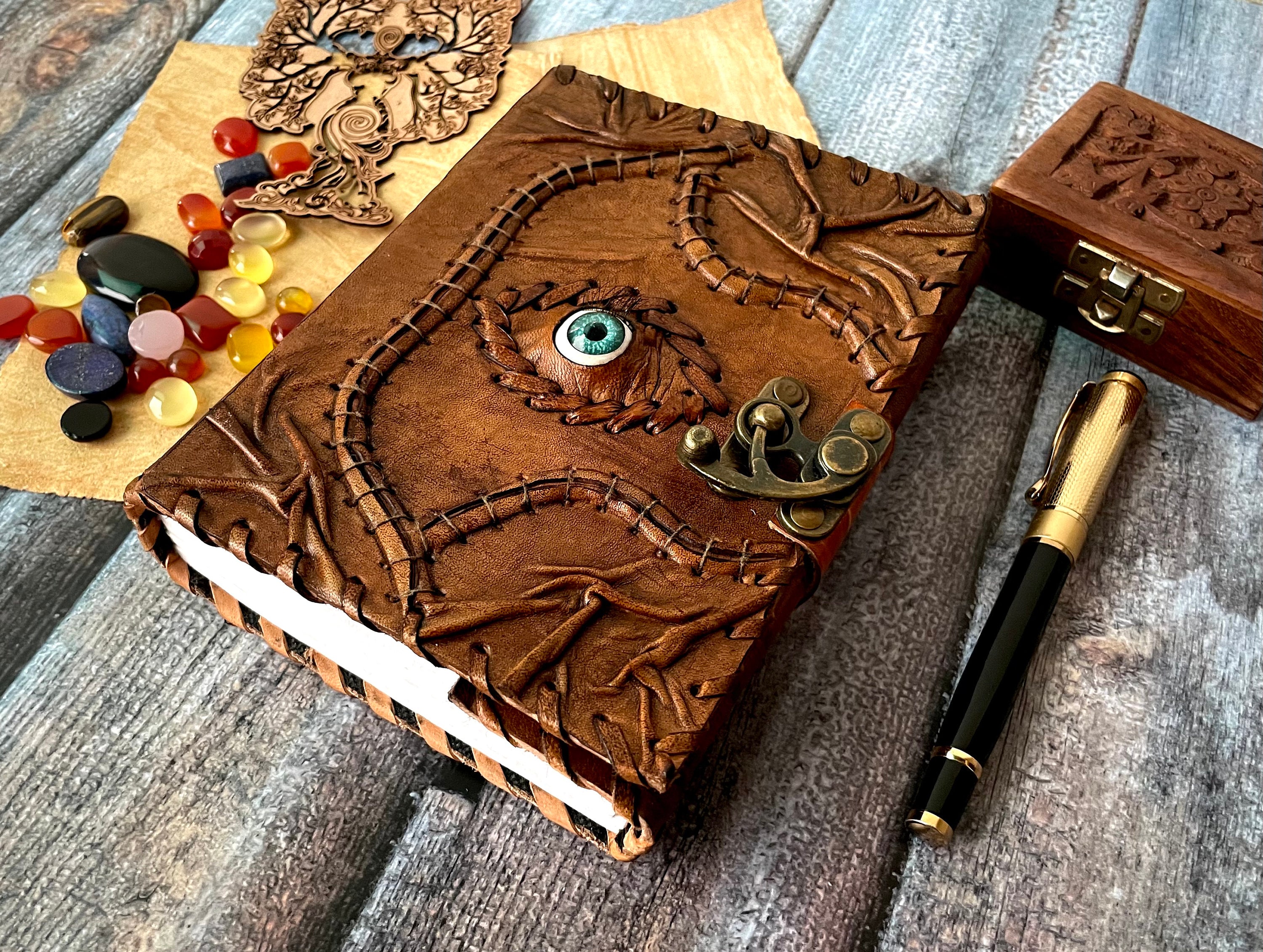 Hocus Pocus book of spells Leather Journal • Blank book, Wiccan Pagan, halloween decor, halloween gifts for him Her