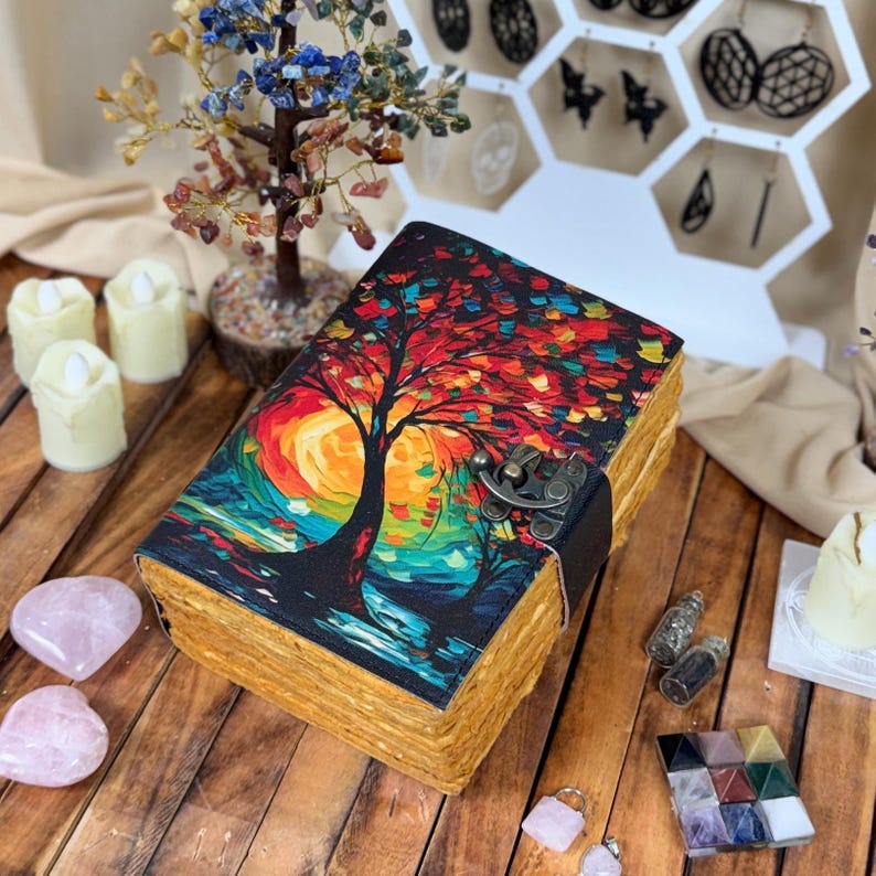 Tree of Life Leather Grimoire | Vintage Spell Book of Shadows - Etsy