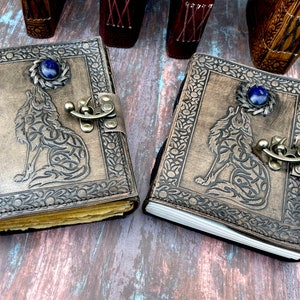 60% OFF Leather Journal Writing Notebook Antique Handmade Howl Moon Stone Wolf Embossed Daily Notepad for Men & Women Unlined Paper