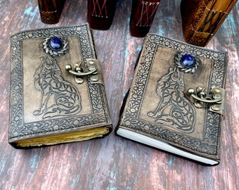 50% OFF Leather Journal Writing Notebook Antique Handmade Howl Moon Stone Wolf Embossed Daily Notepad for Men & Women Unlined Paper