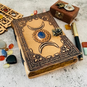 Book of Shadows Black Triple Moon 200 ANTIQUE Deckle Edge Book of Grimoire Journal