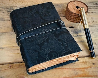 Handmade Black Leather Journal: Vintage Deckle Edge Paper Book