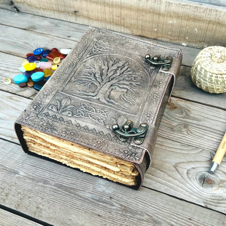 400 Pages Book Of Shadows, Leather Grimoire Journal, Magic Book, Celtic journal The Morrigan, Leather book Travel notebook, Christmas Gift image 7