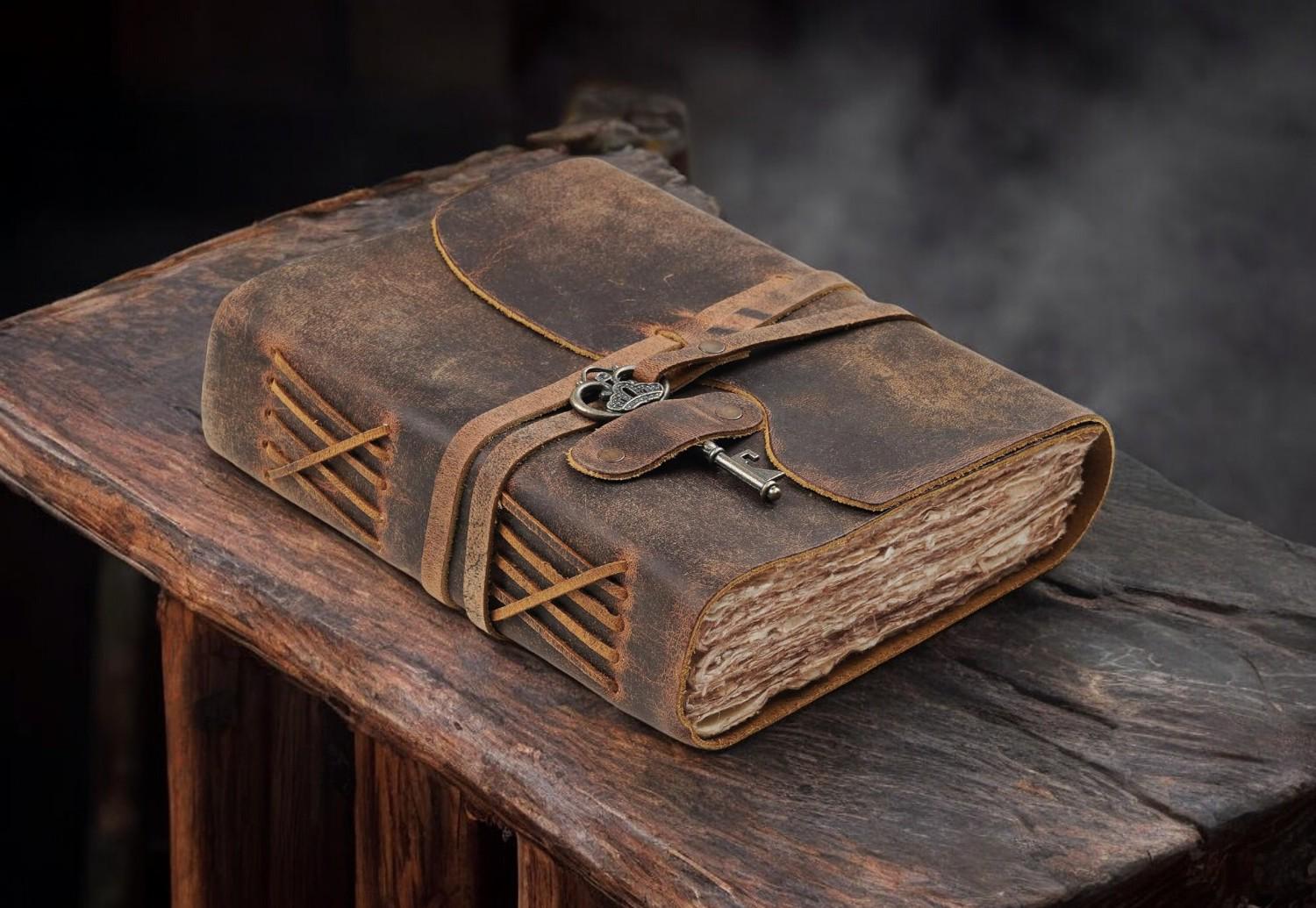 Handmade Vintage leather Journal - Blank Spell Book of Shadows, Grimoire Journal, Travel Writing Notebook, Deckle Edge Paper Lock Closure