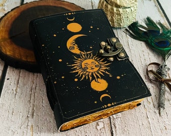 Blank spell book of shadows journal with lock clasp prop vintage handmade leather third eye stone diary embossed triple moon prayer pagan unlined paper witchcraft wiccan notebook daily 7 x 5 Inches. Blank spell book of shadows journal with lock clasp prop vintage handmade leather third eye stone diary embossed triple moon prayer pagan unlined paper witchcraft wiccan notebook daily 7 x 5 Inches.