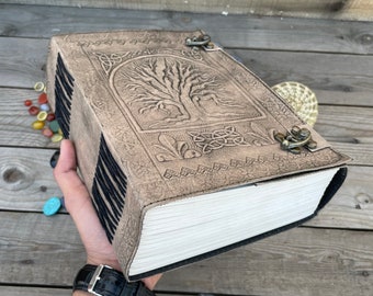 Diario in pelle di grandi dimensioni da 600 pagine, Albero della vita, taccuino in pelle, diario del libro degli incantesimi delle ombre, libro di viaggio, regalo per lui e lei, 10x7 pollici