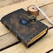 Spell book of shadows vintage leather journal third eye stone journal triple moon antique color deckle edge paper Hand Made shadow Scrapbook 
