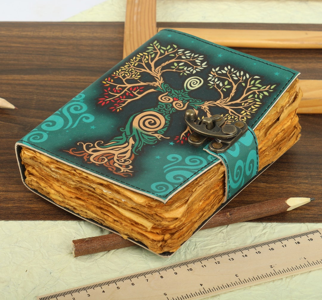 Leather Grimoire Journal: Mother Earth Tree of Life, Deckle Edge Paper ...