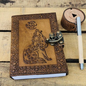 50% OFF Leather Journal Antique Handmade Howl Moon Wolf Embossed • Spell Book of Shadows Grimoire Journal • Blank Witches Sketchbook