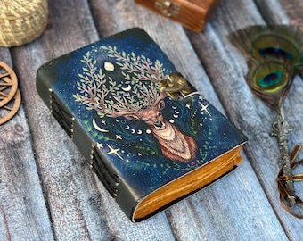 Grimoire Leather deer Print journal Blank spell book of shadows Leather Gifts For Him sketchbook journal notebook