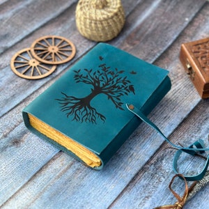 Tree of life Leather Journal, Sky Blue Leather Bound Notebook, Wedding Guest Book, Travel Journal, Sketchbook, recipes book, Christmas Gift image 4