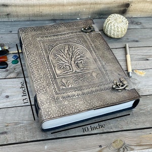Extra großes Lederjournal, Baum des Lebens, geprägt mit leeren Papieren, persönliches Journal zum Schreiben, Vatertag, personalisieren Sie das Geschenk für ihn