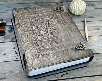 Extra large Leather Journal, Tree Of Life, Embossed With Blank Papers, Personal Journal For Writing, Father&#39;s Day Personalize Gift For Him
