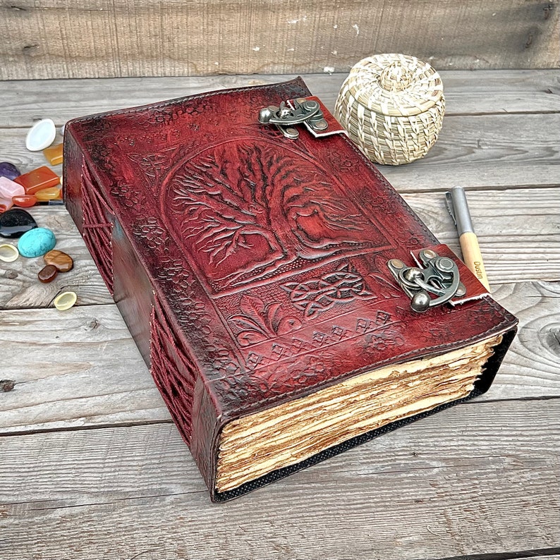 400 Pages Book Of Shadows, Leather Grimoire Journal, Magic Book, Celtic journal The Morrigan, Leather book Travel notebook, Christmas Gift Brown