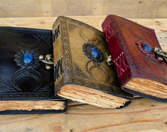 Pack Of 3 book of shadows, Vintage Leather Journal Third Eye Crystal Stone Triple Moon journal, Three Color Pack Best Leather Gifts For