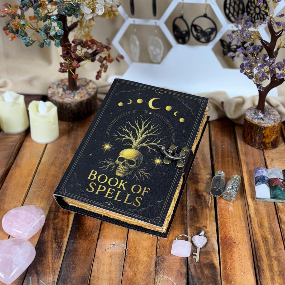 Handmade Leather Book of Spells – Gothic Wiccan Grimoire With Lock - Etsy