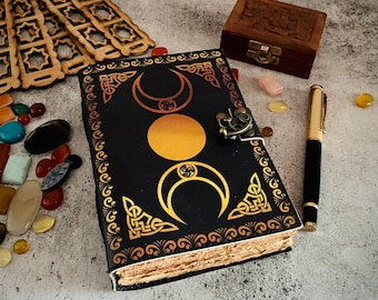 Leather Grimoire Journal: Triple Moon Goddess Book of Shadows
