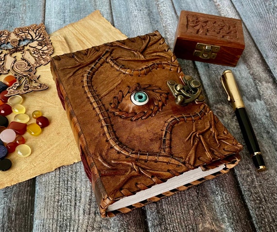 Handmade Leather Journal - Hocus Pocus Spell Book of Shadows, Antique Blank Book