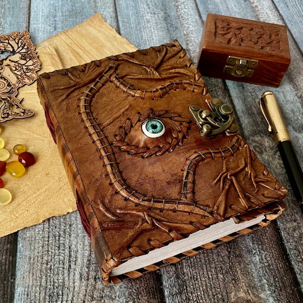 Handmade Leather Journal - Hocus Pocus Spell Book of Shadows, Antique Blank Book
