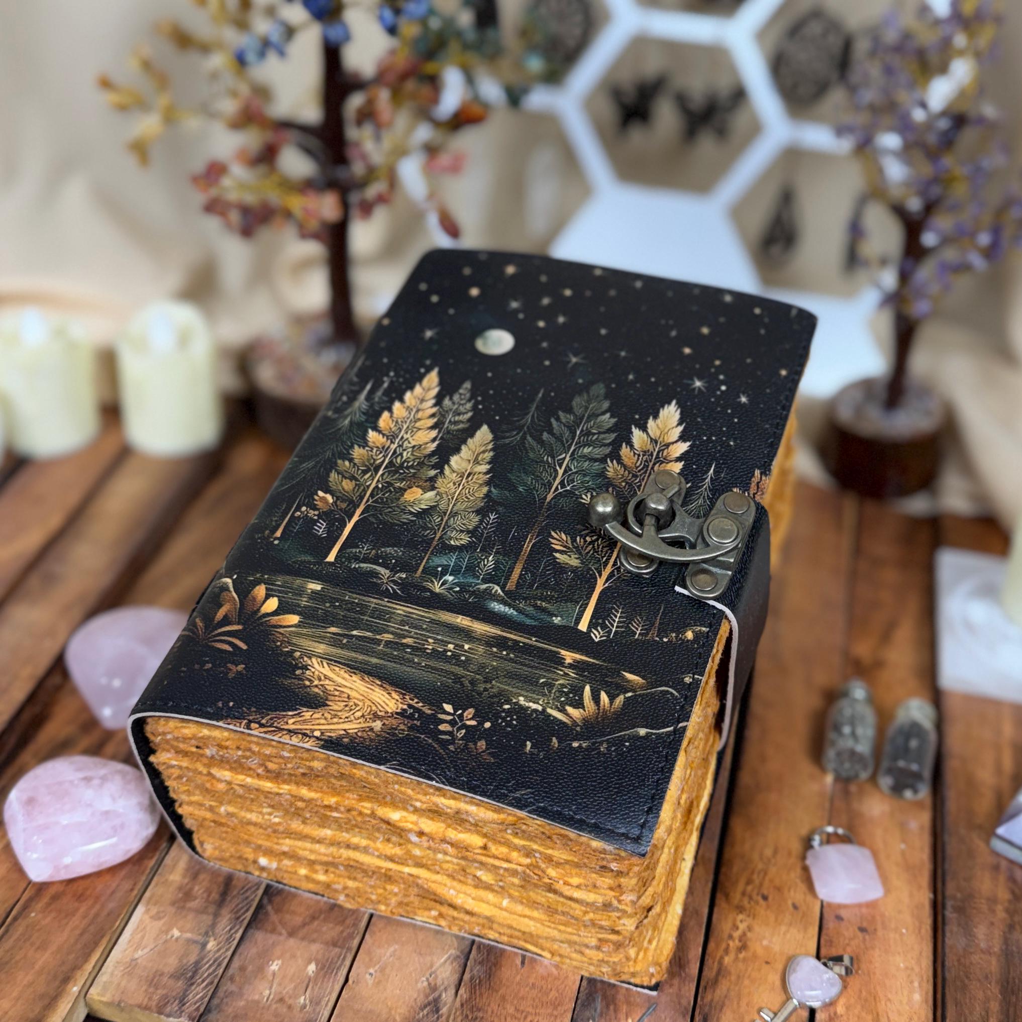 Moon & Butterfly Leather Journal - Vintage Deckle Edge Paper Writing ...
